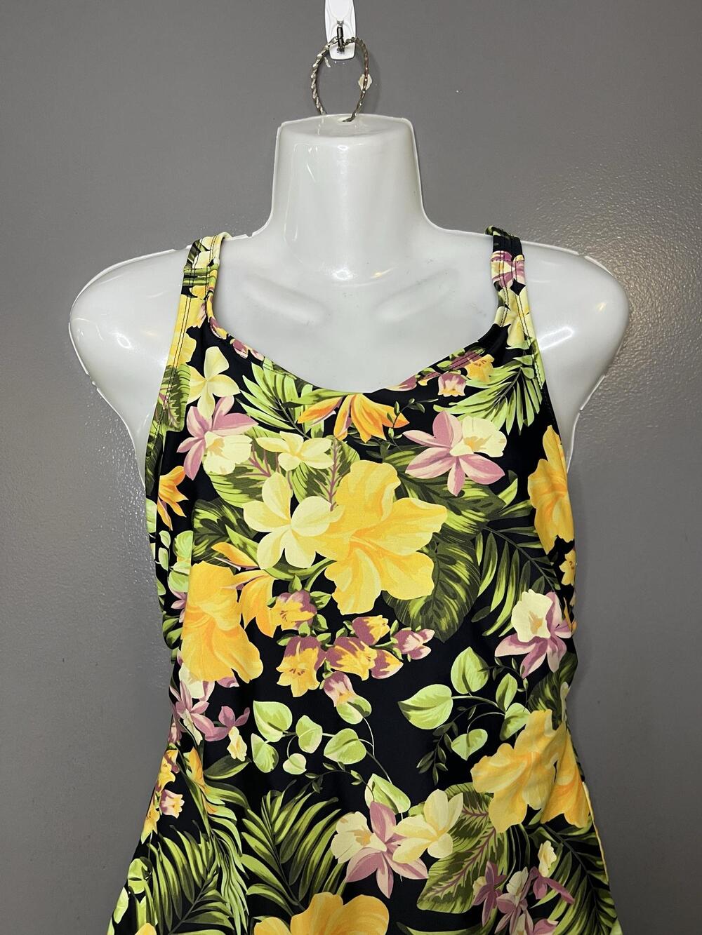 Hurley Swimsuit Womens XL Black Floral One Piece Crossback Strappy Athletic